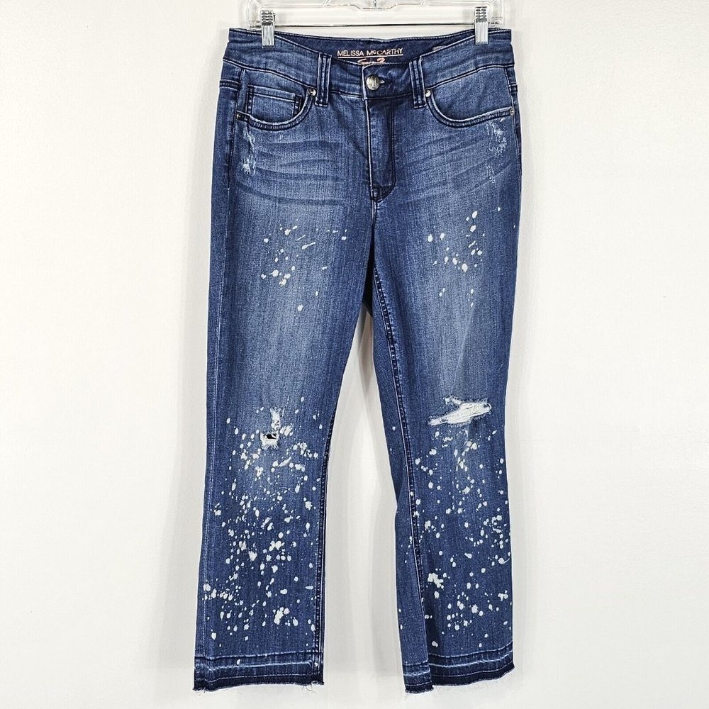 Melissa McCarthy Seven7 Womens Cropped Ankle Jeans 10 Distressed Grunge Hippie